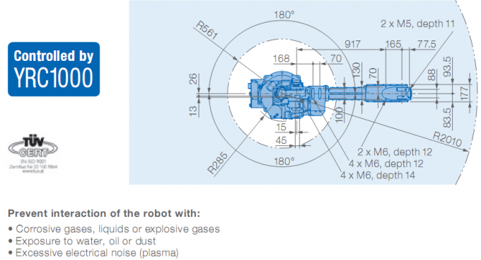 6 주축 로봇 팔 야스카와 GP25-12는 선택하고 플레이스 기계 12 킬로그램 화물 2010 밀리미터가 산업용 로봇을 무장시킵니다