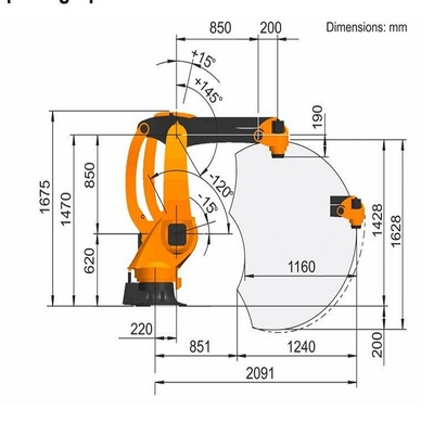 GBS 로봇 철도와 KR 40 PA 4 AX 팔레타이징 쿠카 로봇 팔 화물 40KG