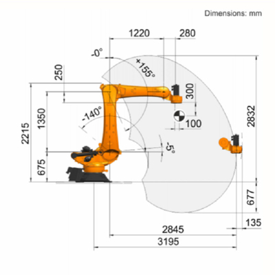 KR 120 R3200 PA Kuka 6 축 산업 로봇 팔 CNGBS 접착기 OEM로 재료 처리 장비 팔레팅 로봇