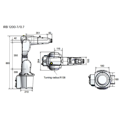 ABB IRB1200 산업용 로봇 7KG의 유료 화물을 6축 로봇 팔로 사용하여 재료 취급