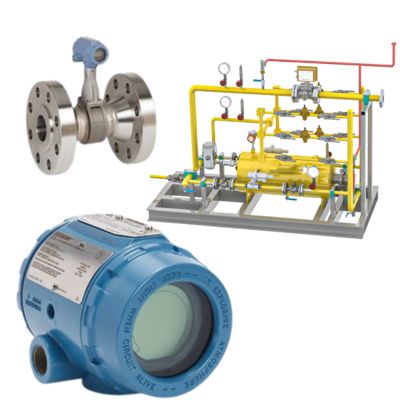 Valve switching device with Rosemount 8800 Flange Vortex Flowmeter and 3144P Temperature Transmitter sensor