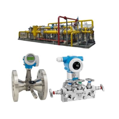 Endress+Hauser Proline Prowirl R 200 유량계 및 Deltabar PMD50 차압 트랜스미터가 장착된 압력/유량 제어 장치.