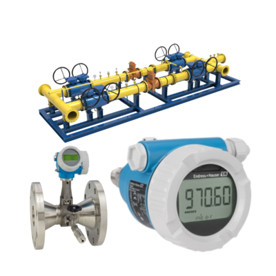 Endress+Hauser Proline Prowirl R 200 유량계와 Deltabar PMC51B 압력 트랜스미터가 장착된 천연 가스 밸브 스키드.
