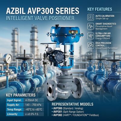 Azbil AVP307 Digital Valve Positioner with HART Communication 4-20 mA DC Input and IP65 Enclosure