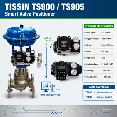 티신 TS900 TS905 스마트 밸브 위치기 디지털 밸브 컨트롤러 4-20mA DC 입력 신호 Ex db IIC T5/T6 폭발 방지 및 IP66 보호