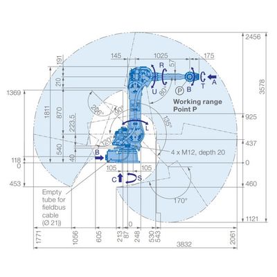 6 축 로봇 팔 GP50 화물 50 킬로그램은 재료 핸딩을 위해 2061 밀리미터에 도달합니다