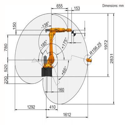 KR16 R1610-2 화물 20Kg는 1612 밀리미터 용접용 로보트 팔에 도달합니다