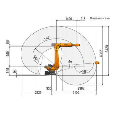 KR 150 R3100-2 6 주축 화물 220 킬로그램은 3100 밀리미터 6 주축 도장용 로봇에 도달합니다