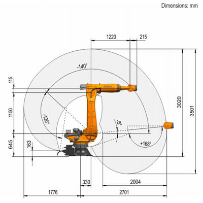 KR 210 R2700-2 Ｆ 6 주축 화물 275 킬로그램은 2701 밀리미터 바닥 장착 핸들링 로봇에 도달합니다