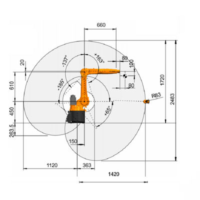 Kuka 팔레타이징 로봇 Kr 10 R1420 10kg 정격 탑재량 6축 암 로봇 팔레트용 산업용 로봇 팔