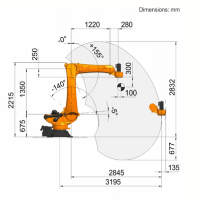 KUKA 산업용 로봇 암 6축 KR 360 R2830 팔레타이저 로봇용 정격 탑재하중 360 Kg 팔레타이징 로봇