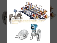 천연가스 밸브 스키드 시스템, 로즈마운트 8800 시리즈 소용돌이 흐름계와 3051L 플랜지 레벨 송신기.